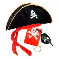Disfraz Pirata Sombrero + Parche + Pañoleta + Arete Halloween Cosplay