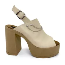 Sandalias Noche Vestir Mujer Taco 11cm Cadena Cerrada Fiesta