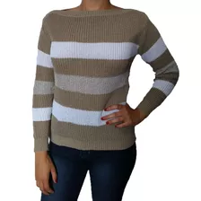 Blusa Feminina Tricot Decote Canoa Listrada Inverno