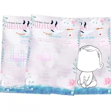 Juegos Baby Shower Niña Cigüeña Rosa Imprimir Personalizados