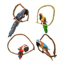 4 Grandes Pássaros De Madeira Artesanal Rústico No Cipó