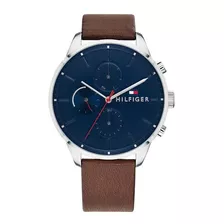 Reloj Tommy Hilfiger Chase 1791487 Original Para Hombre Caja Color De La Correa Marrón Color Del Bisel Plateado Color Del Fondo Azul