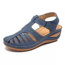 Sandalias De Mujer Zapatos De Cuero Suave Punta Cerrada