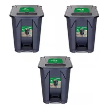 Kit 3 Lixeiras 60l Coleta De Lixo Tampa Click Residencial 