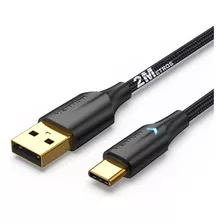 Cabo Usb C 2m Tipo C Usb C Com Led Grande Longo Turbo 3a