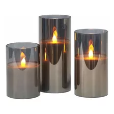 Velas Led Sin Llama De Cristal Gris Con Temporizador De 6 Ho