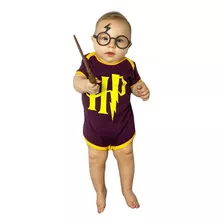 Body Bebê Temático Harry Potter Bordô + Óculos + Varinha