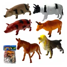 Kit 6 Animais Grande Fazenda Fazendinha Brinquedo Borracha