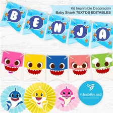 Kit Imprimible Decoración Candy Bar Baby Shark Texto Editabl