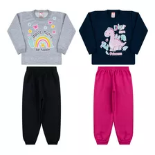 Kit 2 Conjunto Moletom Infantil Feminino Inverno Frio Roupa