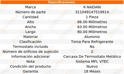 Toma De Refrigerante Aluminio 2 Pernos Cl L4 2.3l 98/99 Foto 2