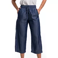 Calça Bermuda Pantacourt De Linho E Jeans Elastico Cintura 