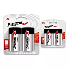 04 Pilhas Grande D Max Bujão Alcalina Energizer 2 Cartelas