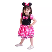 Fantasia Infantil Minnie Estilo Boneca Rosa Vestido Com Arco