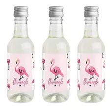Pink Flamingo - Mini Etiqueta Adhesiva Para Botella De Vino