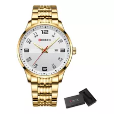 Relógio Masculino Curren 8411 Luxo Aço Inox Dourado Luminoso