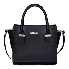 Bolsa Tote Petite Jolie Love Pj5214 Design Liso De J-lástic Preta Com Alça De Ombro Preta Alças De Cor Preto E Ferragens Metal