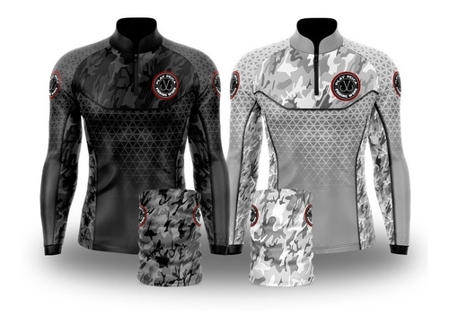 Kit 2 Camisa De Pesca Black E White + Bandana Proteção Uv50
