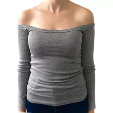 Blusa Manga Longa Feminina Ombro A Ombro Li E Listrada