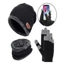 Touca Gorro + Luva Touch Celular + Cachecol Echarpe