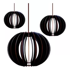 3 Pendente Mdf Bola Luz Perfeita Elegante Área De Churrasco