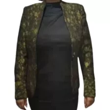 Blazer Campera Mujer Elegante Verde Con Negro De Milano Col