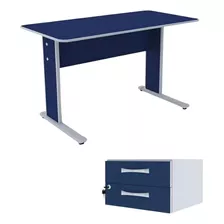 Mesa Secretaria Maxxi 121x62x75 Azul Com 2 Gavetas - Pandin