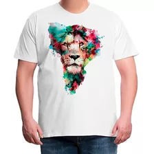 Camiseta Plus Size Masculina Leao Pastel