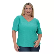 Blusa Lesie Plus Size Gola V Manga Curta Seroy