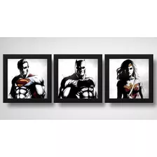 Kit 3 Quadros Batman Superman Mulher Maravilha Heróis Decor