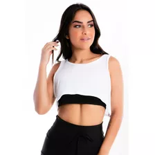 Blusinha Cropped Transparente Branca Com Cropped Preto Tomar