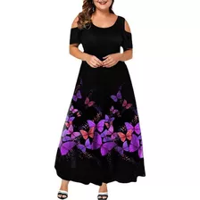 Vestido Formal Elegante Con Estampado De Mariposas En Morado