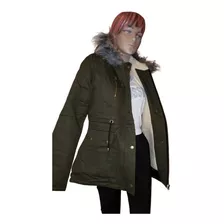 Parka De Dama De Gabardina Con Corderito Y Piel En Capucha