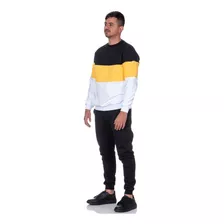 Moletom Blusa E Calça Conjunto Amarelo, Branco E Preto