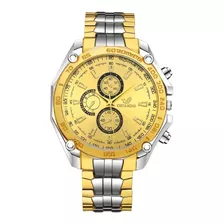 Relógio Quartz Masculino Aço Cromado Dourado M/ Orlando