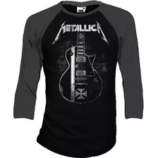 Metallica Playera Manga 3/4 Para Hombre Y Mujer