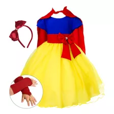 Vestido Infantil Branca De Neve Fantasia Capa Tiara Luvas