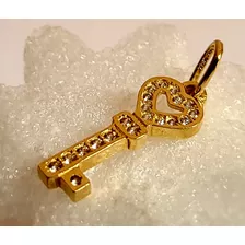 Precioso Dije Llave Del Corazon Oro 14k, Cristal Cadena Apar