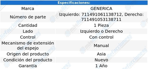 Espejo Izq O Der Man C/control Renault Kangoo 04-11 Generica Foto 2