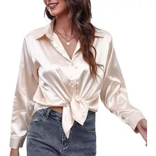 Increíble Blusa De Raso Para Mujer Moda Casual Elegante