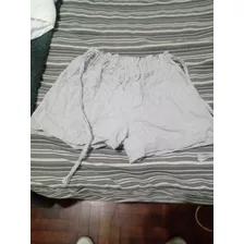 Short Gris Tela T M Elástico Lazo Tm Pantalón Corto