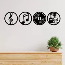 Set 4 Cuadros Decorativos Música 30x30 C/u - Madera Mdf