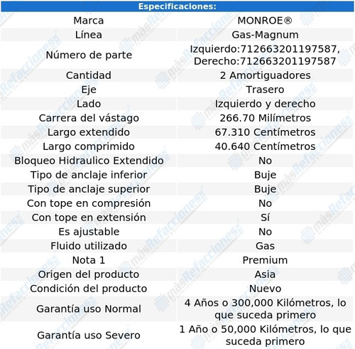 Par Amortiguadores Traseros Gas Gas-magnum Ram 1500 02-08 Foto 3