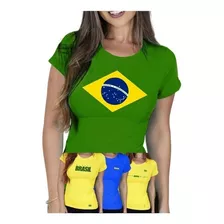 Camisa Blusa Baby Look Camiseta Feminina Do Brasil Patriota