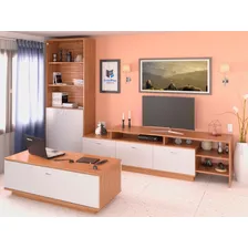 Combo Mesa Tv + Biblioteca + Mesa Ratona Con Cajon Modular