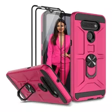 Funda Para LG K51, Rosa/negro/resistente/soporte