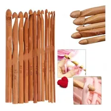 Set X12 Agujas De Crochet De Bambú 3mm-10mm Madera