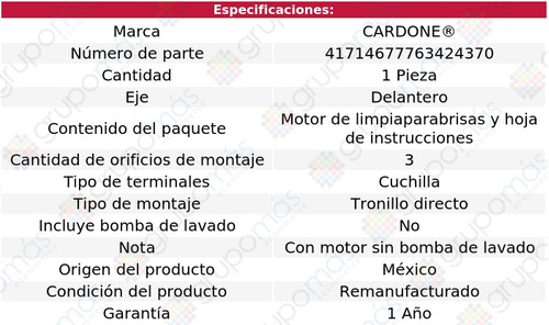 1 Motor Limpiaparabrisas Delantero Xr4ti 85 Al 89 Reman Foto 4