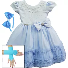 Vestido Infantil Frozen Cinderela Alice Realeza Azul Oferta