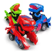 Carro Dinossauro Vira Robô Dino T-rex C/ Luz Som Bate Volta 